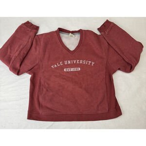 Vintage Yale University Sweatshirt Women's Large Y2K College Red V-Neck Fleece